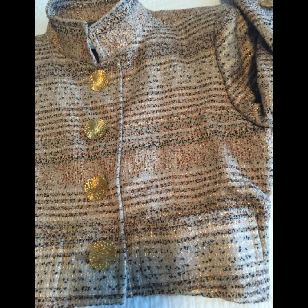 Pristine VTG YSL rive gauche mini skirt suit in earth tones w/bold gold buttons - Picture 6 of 16